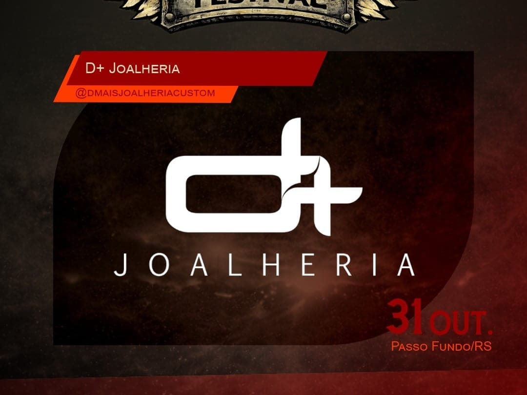Card oficial do Harleyluia Festival anunciando D+ Joalheria como expositor