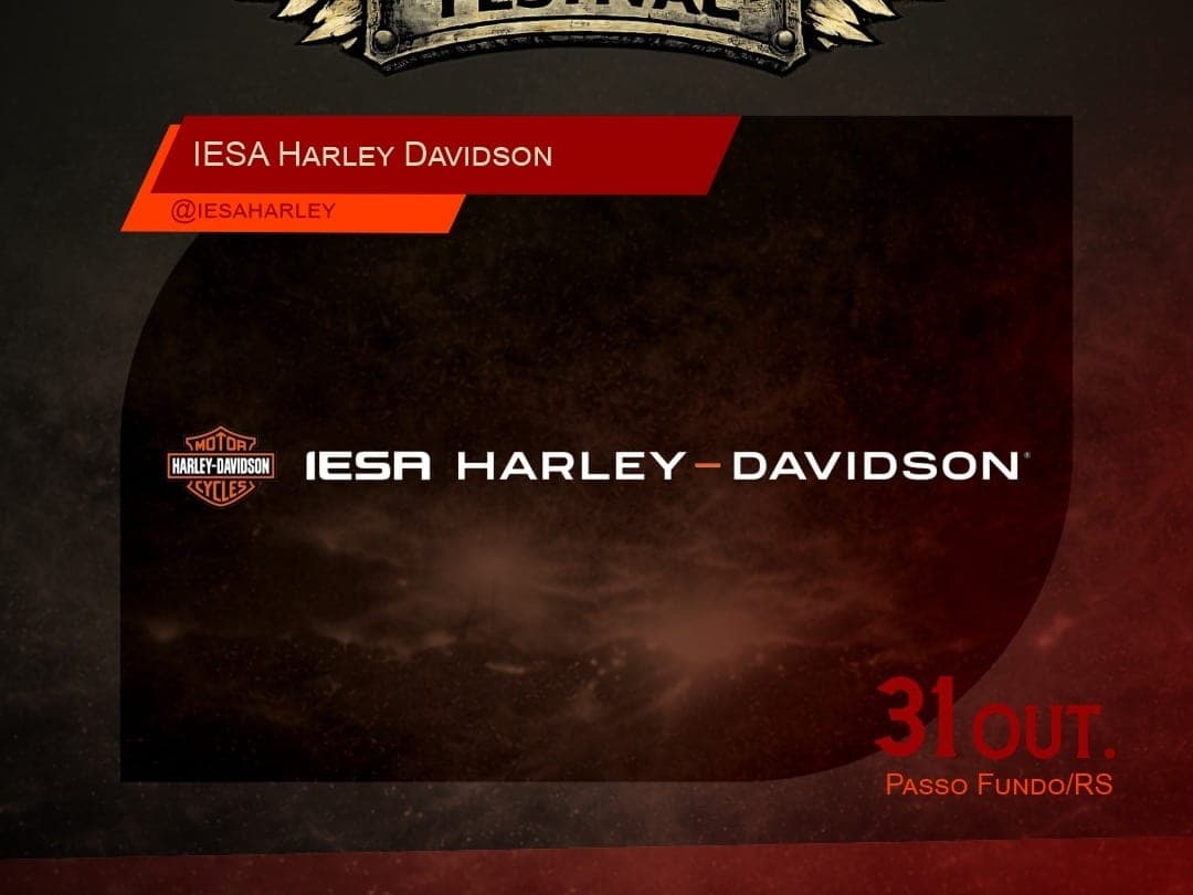 Card oficial do Harleyluia Festival anunciando IESA Harley-Davidson como expositor