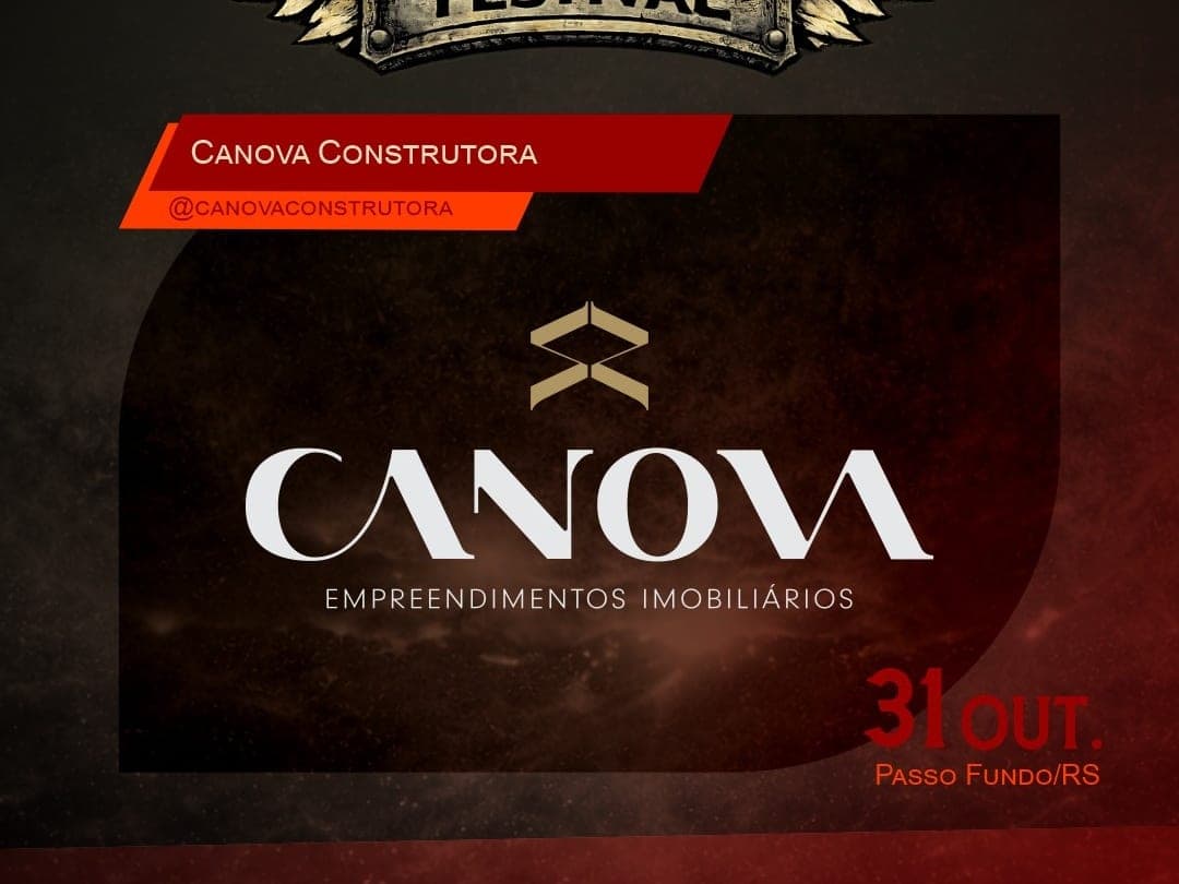 Card oficial do Harleyluia Festival anunciando Canova Construtora como expositor